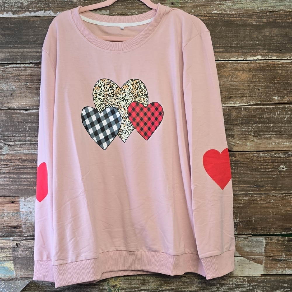 Pink Heart Graphic Sweatshirt - Women's Casual Pullover